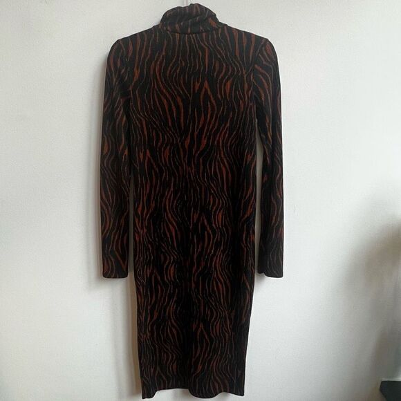 Zara Women's Turtle Neck Long Sleeve Textured Animal Print Body Con Midi Dress B - Picture 3 of 10